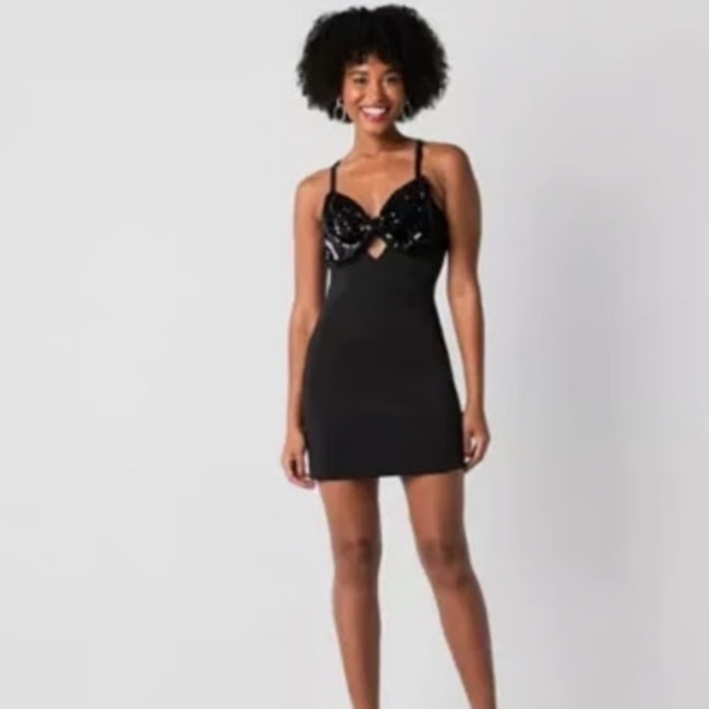 NWT Johnny Wujek Black Sequin Bow Mini Dress